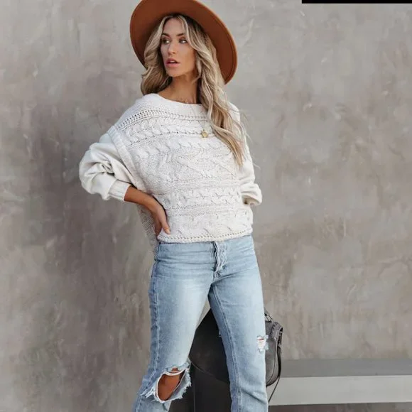 VICI Womens NWOT Chandy Cotton Blend Cable Knit Sweater MEDIUM Relaxed F… - Picture 1 of 13